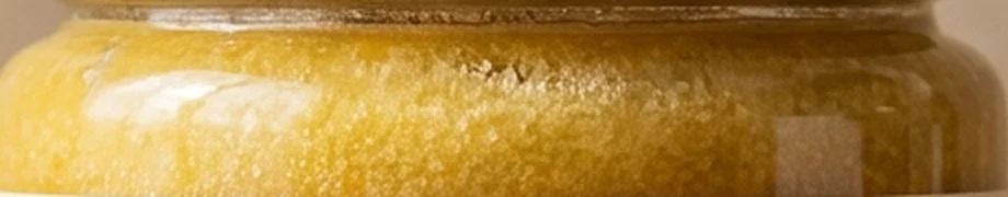 Close-up of the granular texture of the ghee
